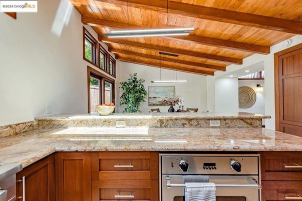 Interior, Kitchen, Pendant Lights, Stainless Steel Appliances, Wooden Beams, Wooden Ceilings