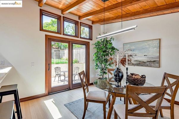 Dining room, Interior, Pendant Lights, Wooden Beams, Wooden Ceilings, Wood Texture Flooring