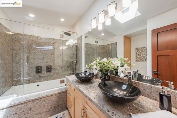 Bathroom, Dual Sink Vanities, Glass Shower, Interior, Recessed Lighting