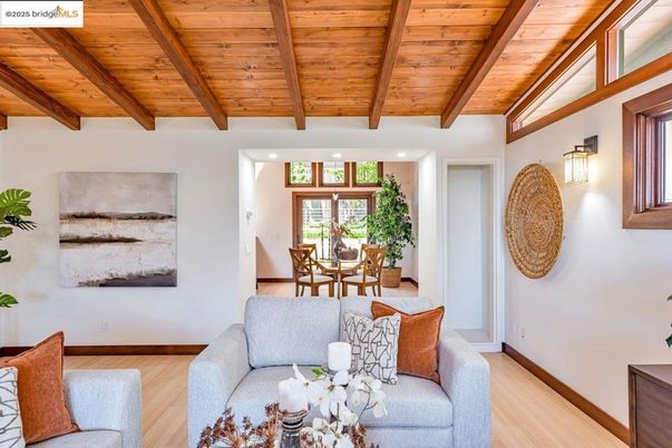 Dining room, Interior, Living room, Recessed Lighting, Wooden Beams, Wooden Ceilings, Wood Texture Flooring