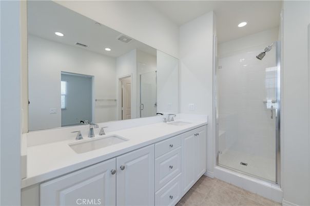 Bathroom, Dual Sink Vanities, Glass Shower, Interior, Recessed Lighting