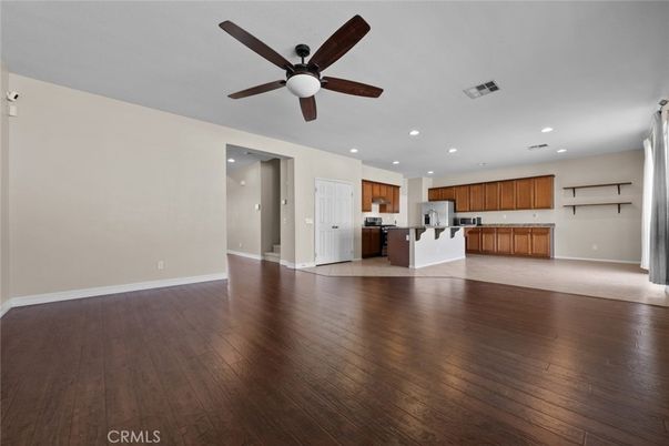 Empty room, Interior, Kitchen, Recessed Lighting, Wood Texture Flooring
