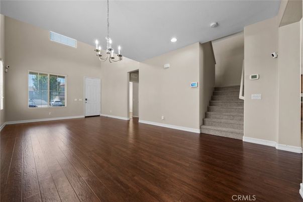 Chandelier, Empty room, Interior, Recessed Lighting, Wood Texture Flooring