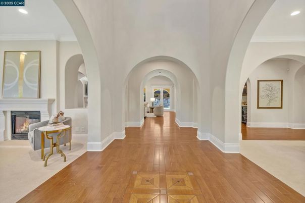 Fireplace, Interior, Recessed Lighting, Wood Texture Flooring