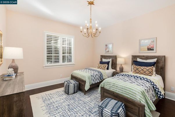 Bedroom, Chandelier, Interior, Wood Texture Flooring