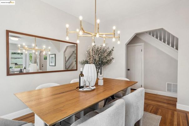 Dining room, Interior, Pendant Lights, Wood Texture Flooring