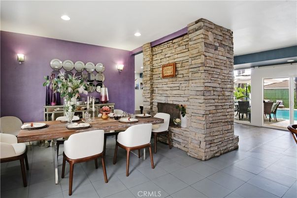 Dining room, Interior, Recessed Lighting, Stone Walls