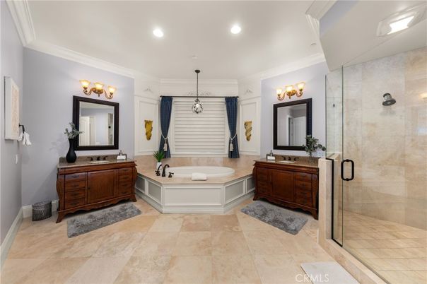 Bathroom, Dual Sink Vanities, Glass Shower, Interior, Recessed Lighting