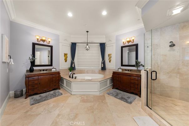 Bathroom, Dual Sink Vanities, Glass Shower, Interior, Recessed Lighting