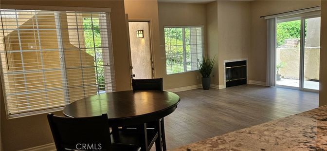 Dining room, Fireplace, Interior, Wood Texture Flooring
