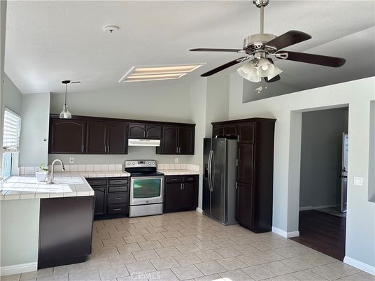 Interior, Kitchen, Pendant Lights, Stainless Steel Appliances, Tile Countertops