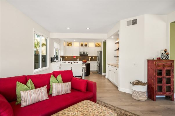 Interior, Kitchen, Living room, Recessed Lighting, Stainless Steel Appliances, Wood Texture Flooring