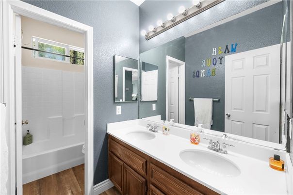 Bathroom, Dual Sink Vanities, Interior, Wood Texture Flooring