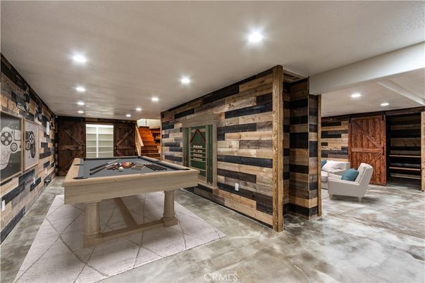 Billiard Table, Game Room, Interior, Recessed Lighting, Wooden Walls