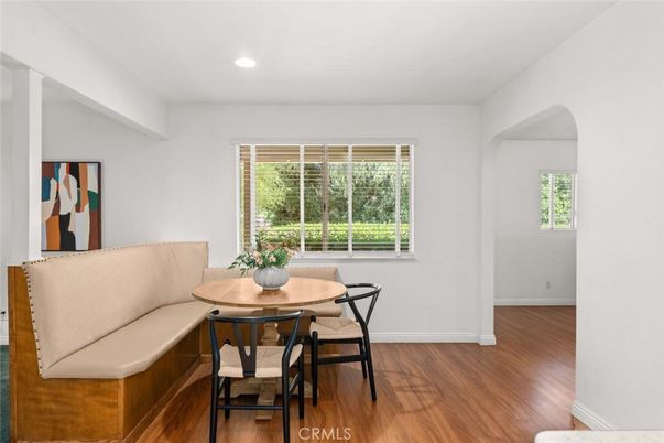 Dining room, Interior, Recessed Lighting, Wood Texture Flooring