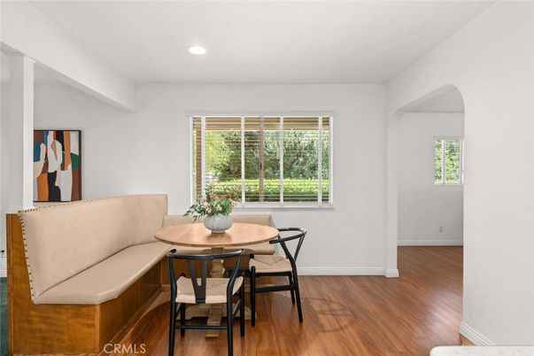 Dining room, Interior, Recessed Lighting, Wood Texture Flooring
