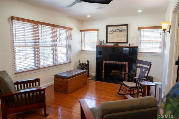 Fireplace, Interior, Recessed Lighting, Wood Texture Flooring