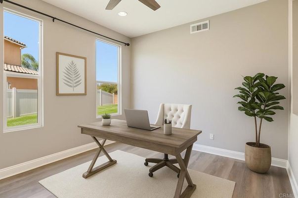 Home Office, Interior, Recessed Lighting, Wood Texture Flooring