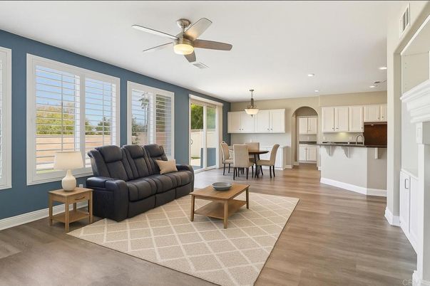 Dining room, Interior, Kitchen, Living room, Pendant Lights, Recessed Lighting, Stainless Steel Appliances, Wood Texture Flooring