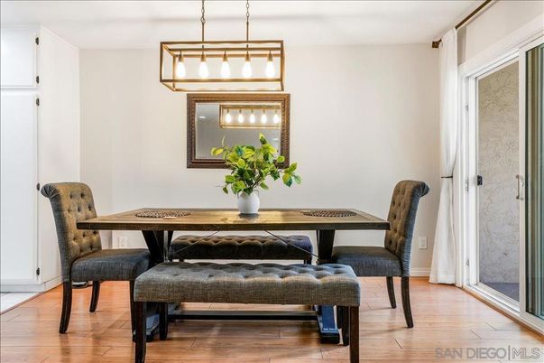 Dining room, Interior, Pendant Lights, Wood Texture Flooring