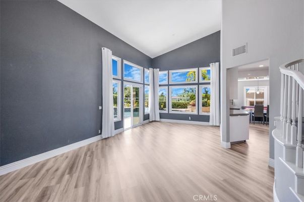 Empty room, Interior, Kitchen, Recessed Lighting, Water, Wood Texture Flooring