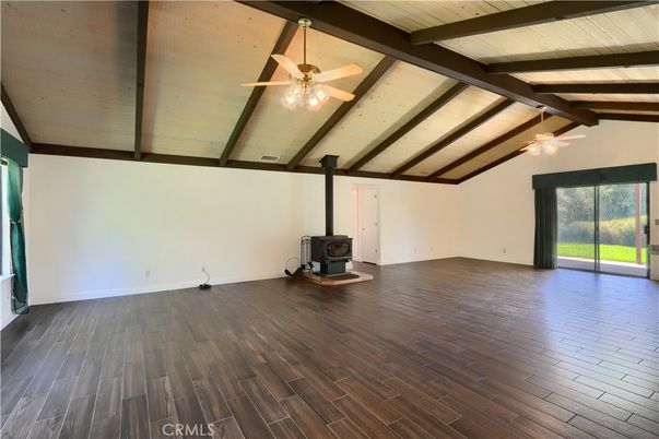 Empty room, Fireplace, Interior, Wooden Beams, Wood Texture Flooring