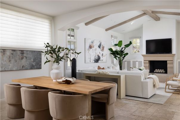 Dining room, Fireplace, Interior, Living room, Wooden Beams