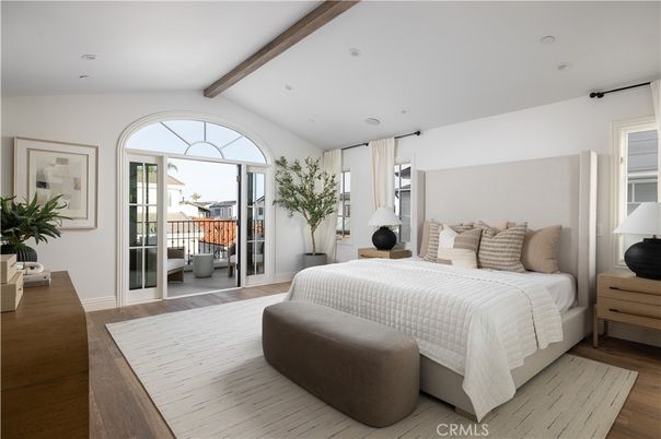 Bedroom, Interior, Recessed Lighting, Wooden Beams, Wood Texture Flooring