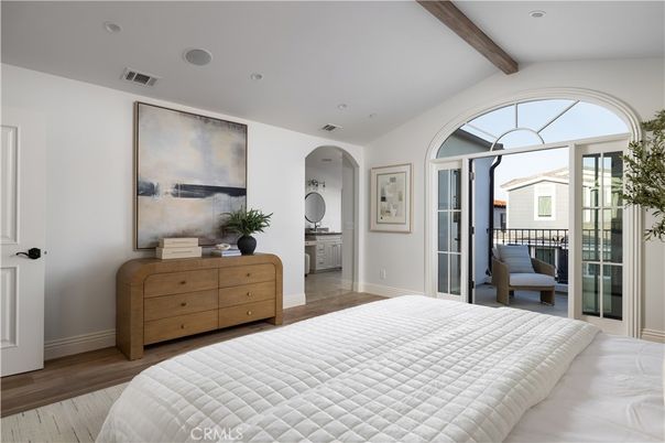 Bedroom, Interior, Recessed Lighting, Wooden Beams, Wood Texture Flooring