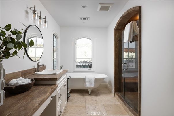 Bathroom, Dual Sink Vanities, Free Standing Baths, Glass Shower, Interior, Recessed Lighting