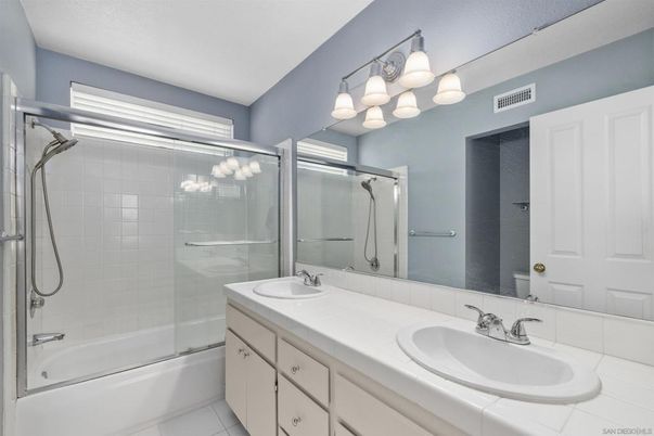 Bathroom, Dual Sink Vanities, Glass Shower, Interior, Tile Countertops
