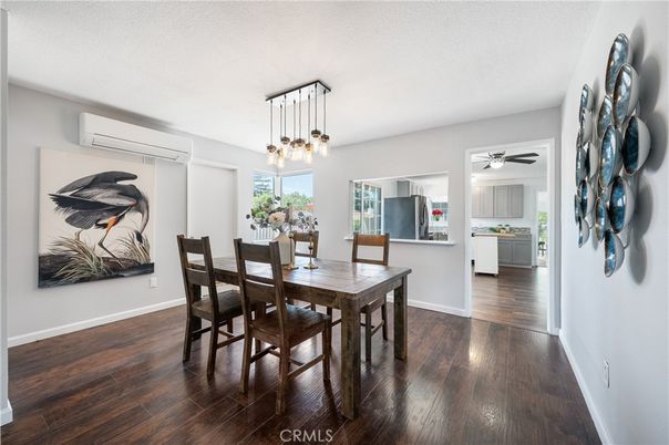 Dining room, Interior, Pendant Lights, Wood Texture Flooring