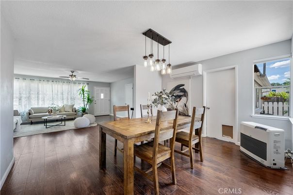 Dining room, Interior, Living room, Pendant Lights, Wood Texture Flooring