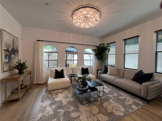 Chandelier, Interior, Living room, Wood Texture Flooring