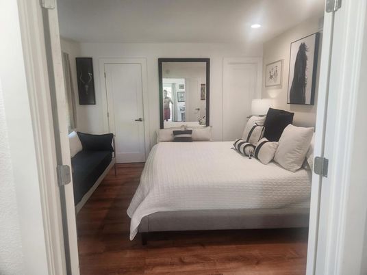 Bedroom, Interior, Recessed Lighting, Wood Texture Flooring