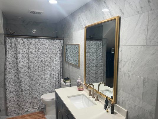Bathroom, Interior, Marble Walls, Recessed Lighting