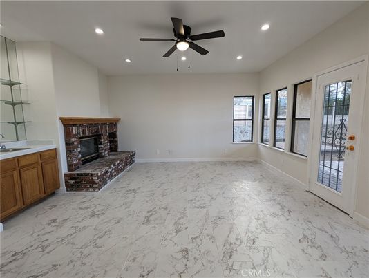 Empty room, Fireplace, Interior, Marble, Recessed Lighting