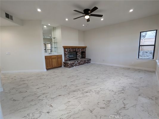 Empty room, Fireplace, Interior, Marble, Recessed Lighting