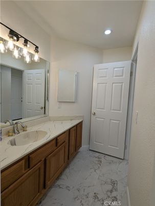 Bathroom, Dual Sink Vanities, Interior, Marble, Recessed Lighting