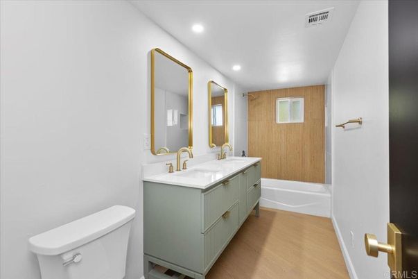 Bathroom, Interior, Recessed Lighting, Wood Texture Flooring