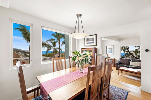 Dining room, Interior, Pendant Lights, Water, Wood Texture Flooring