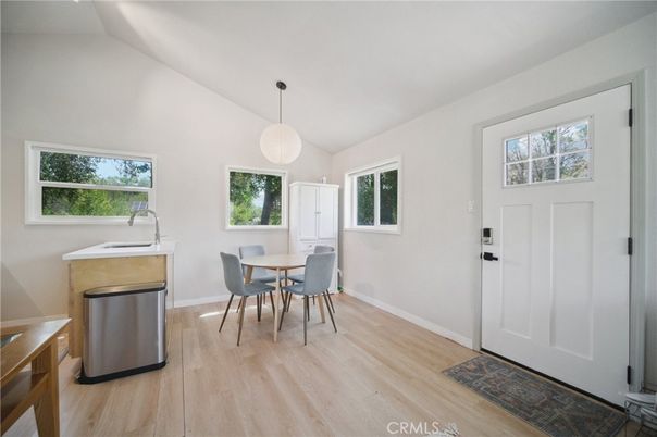 Dining room, Interior, Kitchen, Pendant Lights, Wood Texture Flooring