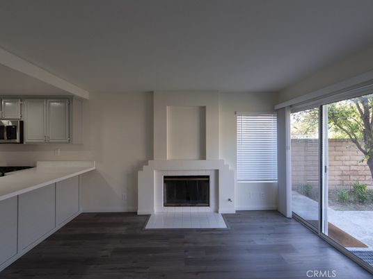 Empty room, Fireplace, Interior, Kitchen, Wood Texture Flooring