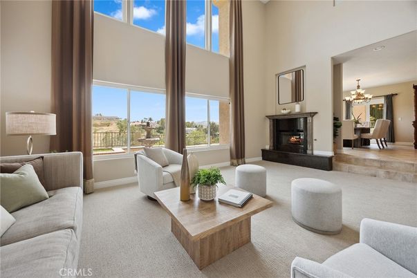 Chandelier, Dining room, Fireplace, Interior, Living room, Recessed Lighting