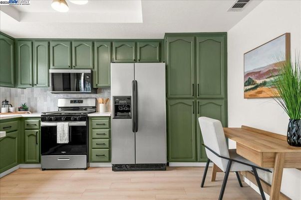 Interior, Kitchen, Stainless Steel Appliances, Wood Texture Flooring