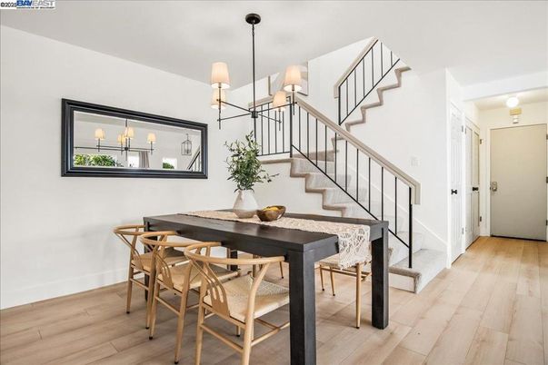 Dining room, Interior, Pendant Lights, Wood Texture Flooring