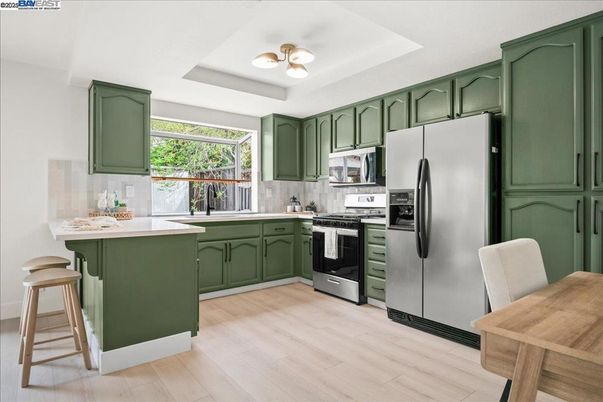 Interior, Kitchen, Stainless Steel Appliances, Wood Texture Flooring