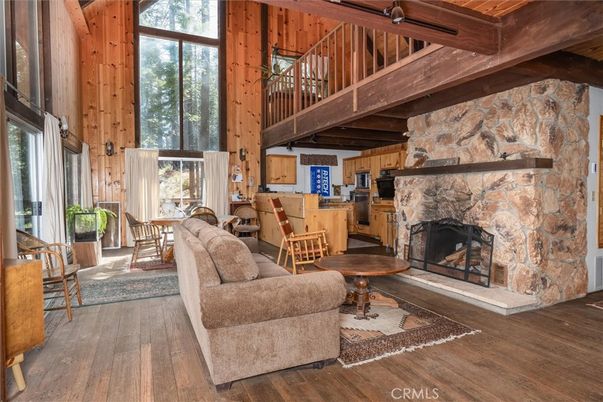 Fireplace, Interior, Living room, Stone Walls, Wooden Beams, Wooden Ceilings, Wood Texture Flooring, Wooden Walls