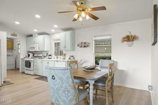 Dining room, Interior, Kitchen, Recessed Lighting, Wood Texture Flooring
