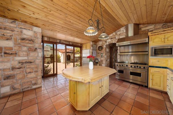 Interior, Kitchen, Pendant Lights, Stainless Steel Appliances, Stone Walls, Wooden Ceilings